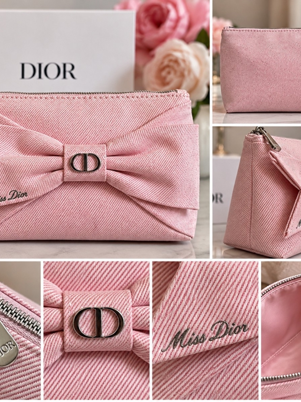 Dior Miss Dior Pink Bow Cosmetic Makeup Pouch Bag
